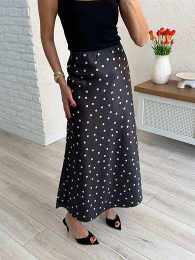 Bel Lastikli Puantiyeli Saten Etek Siyah