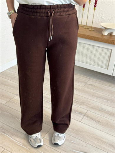 Bel Lastikli Üç İplik Şardonlu Geniş Paça Eşofman Altı Kahve