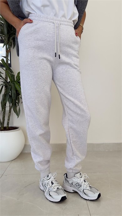 Bel Lastikli Üç İplik Şardonlu Jogger Eşofman Gri
