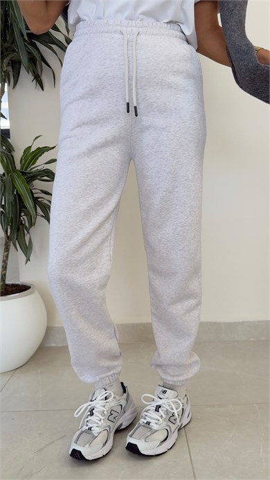 Bel Lastikli Üç İplik Şardonlu Jogger Eşofman Gri