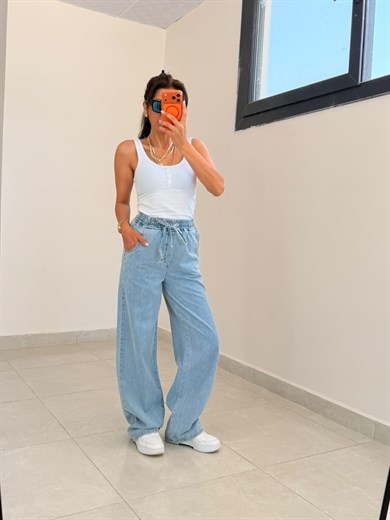 Beli Lastikli İnce Kot Kumaş  Palazzo 