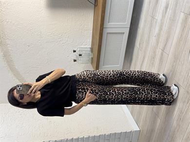 Beli Lastikli Leopar Desenli Rahat Eşofman Altı