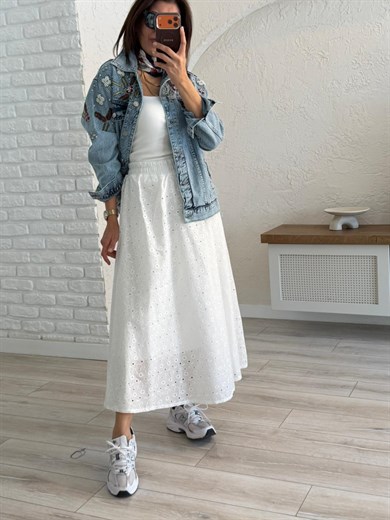 Beyaz Fisto İç Astarlı Etek