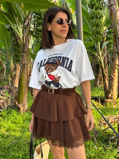Bisiklet Yaka California Teddy Oversıze Tshirt Beyaz
