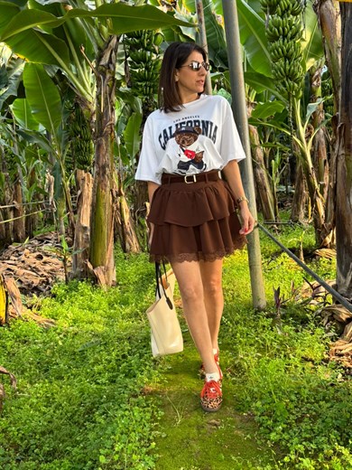 Bisiklet Yaka California Teddy Oversıze Tshirt Beyaz