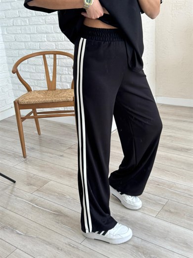 Bisiklet Yaka Çift Şeritli Modal Kumaş Takım Siyah