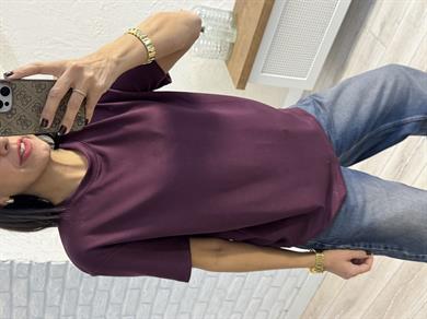 Bisiklet Yaka Modal Kumaş Tişört Bordo