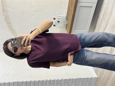 Bisiklet Yaka Modal Kumaş Tişört Bordo