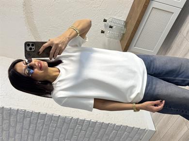 Bisiklet Yaka Modal Kumaş Tişört Ekru