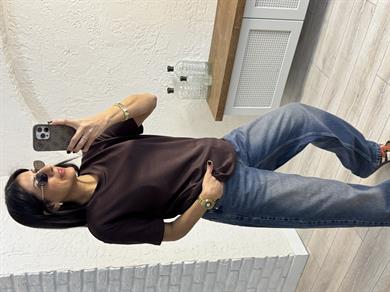Bisiklet Yaka Modal Kumaş Tişört Kahve