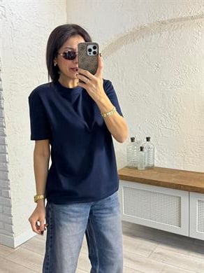 Bisiklet Yaka Modal Kumaş Tişört Lacivert