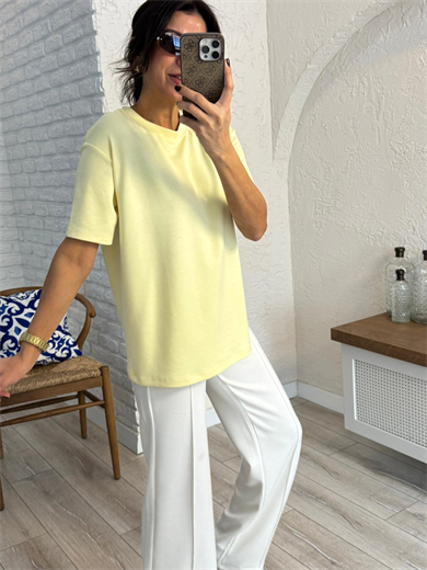 Bisiklet Yaka Modal Kumaş Tişört Sarı