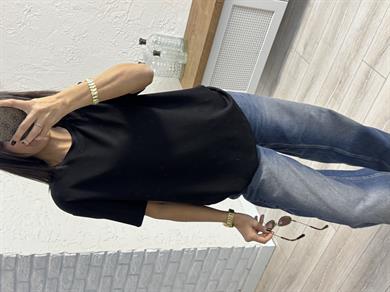 Bisiklet Yaka Modal Kumaş Tişört Siyah