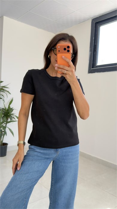 Bisiklet Yaka Tişort Siyah 