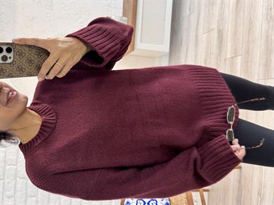 Bisiklet Yaka Triko Kazak Bordo