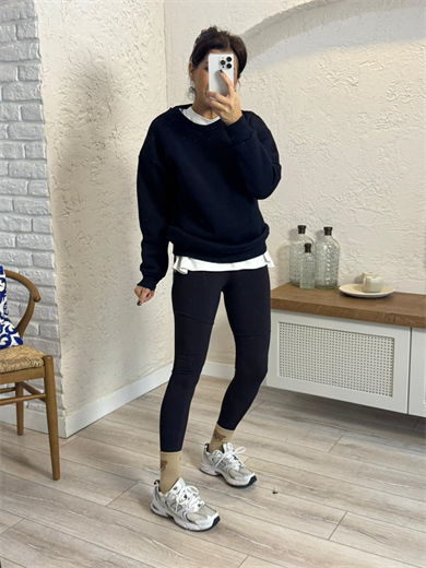Bisiklet Yaka Üç İplik Şardonlu Sweat Lacivert