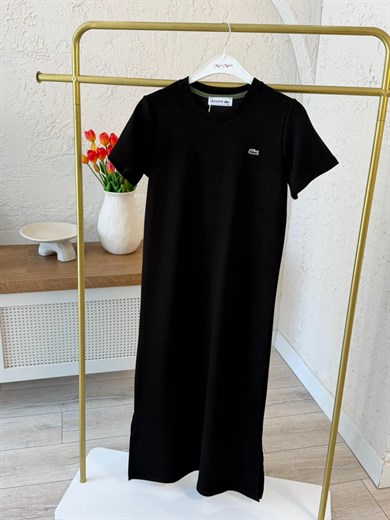 Bisiklet Yaka Yan Yırtmaçlı Modal Elbise Siyah 