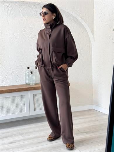Bomber Ceketli Takım Acı Kahve 