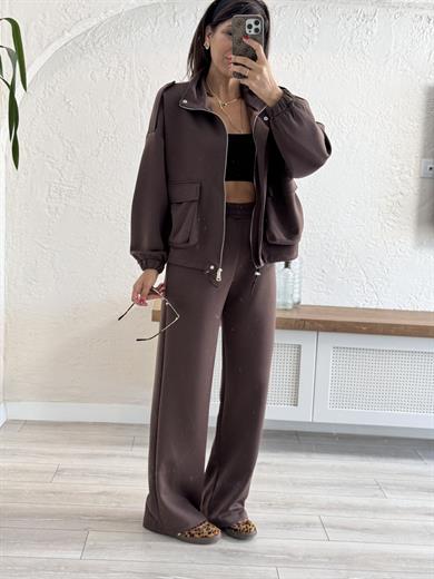 Bomber Ceketli Takım Acı Kahve 