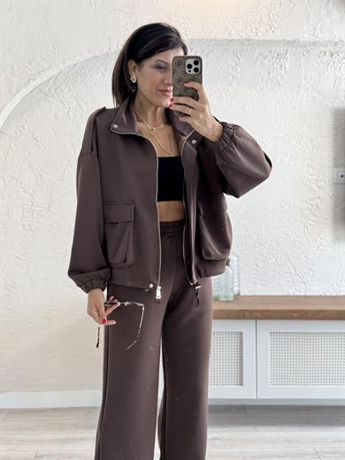 Bomber Ceketli Takım Acı Kahve 