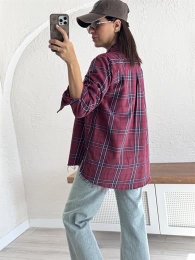 Bordo Ekoseli Gömlek 