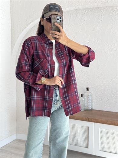 Bordo Ekoseli Gömlek 