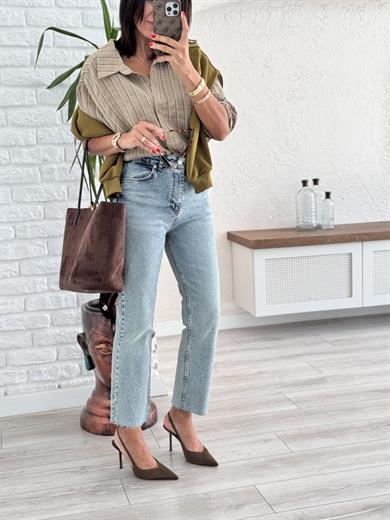 Boyfit Kesik Paça Tİnt Yeşili Jean