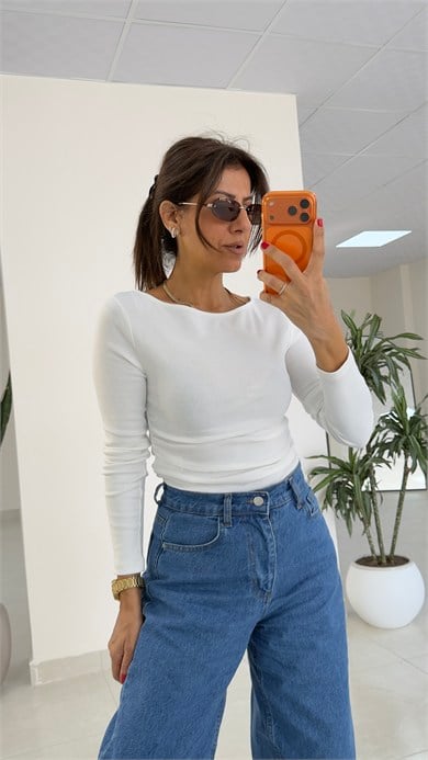 Büzgülü Kayık Yaka Top Badi Ekru