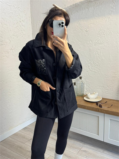 Cebi Taşlı Süet Ceket Siyah