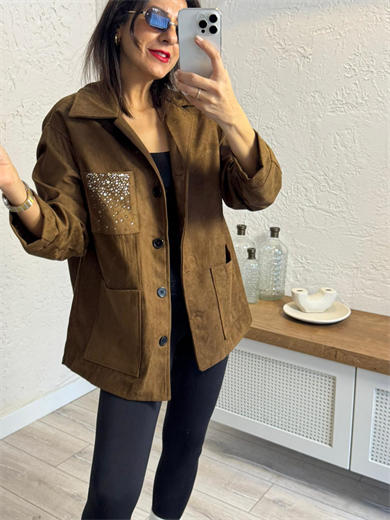 Cebi Taşlı Süet Ceket Taba