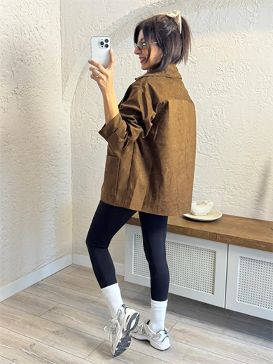 Cebi Taşlı Süet Ceket Taba