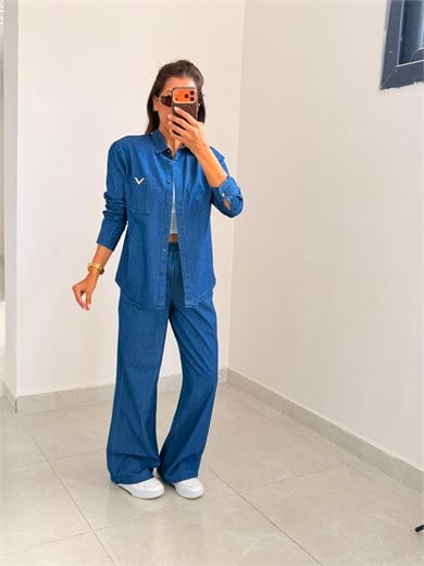 Cep Şekil Detaylı Dark Blue Takım