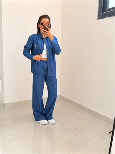 Cep Şekil Detaylı Dark Blue Takım