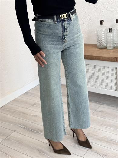 Cepsiz Bol Paça Yüksek Bel Tint  Yeşil Jean  