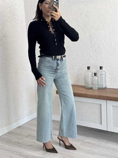 Cepsiz Bol Paça Yüksek Bel Tint  Yeşil Jean  