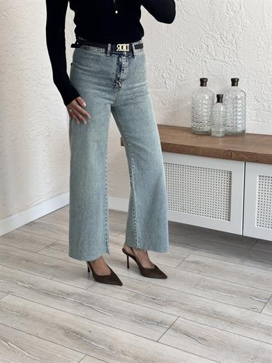 Cepsiz Bol Paça Yüksek Bel Tint  Yeşil Jean  
