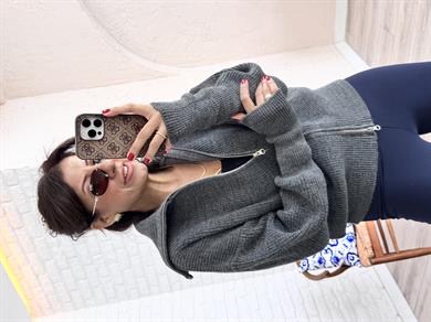 Çift Fermuarlı Triko Hırka Antrasit 
