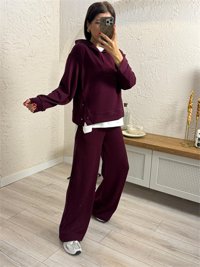 Çıtçıt Düğmeli Modal Takım Bordo