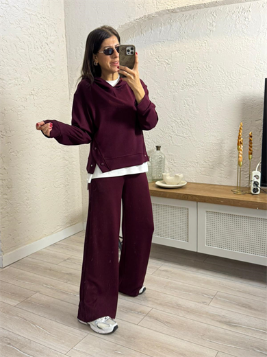 Çıtçıt Düğmeli Modal Takım Bordo