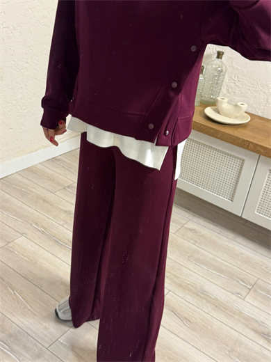 Çıtçıt Düğmeli Modal Takım Bordo