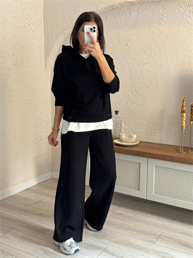 Çıtçıt Düğmeli Modal Takım Siyah