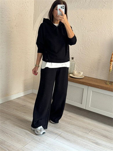 Çıtçıt Düğmeli Modal Takım Siyah