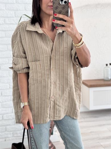 Çizgili Salaş Gömlek Haki