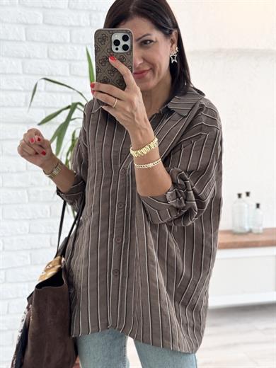Çizgili Şalaş Gömlek Kahverengi