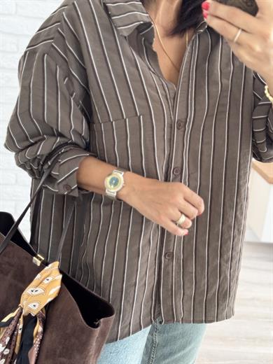 Çizgili Şalaş Gömlek Kahverengi