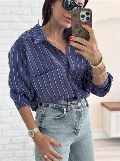 Çizgili Salaş Gömlek Lacivert