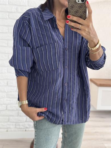 Çizgili Salaş Gömlek Lacivert