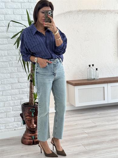 Çizgili Salaş Gömlek Lacivert