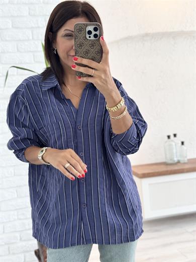 Çizgili Salaş Gömlek Lacivert