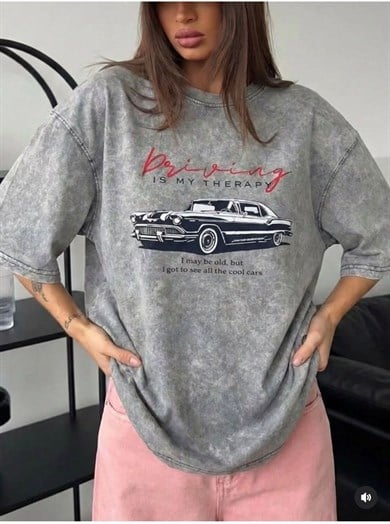 Cool Araba Baskılı Oversize Tişort